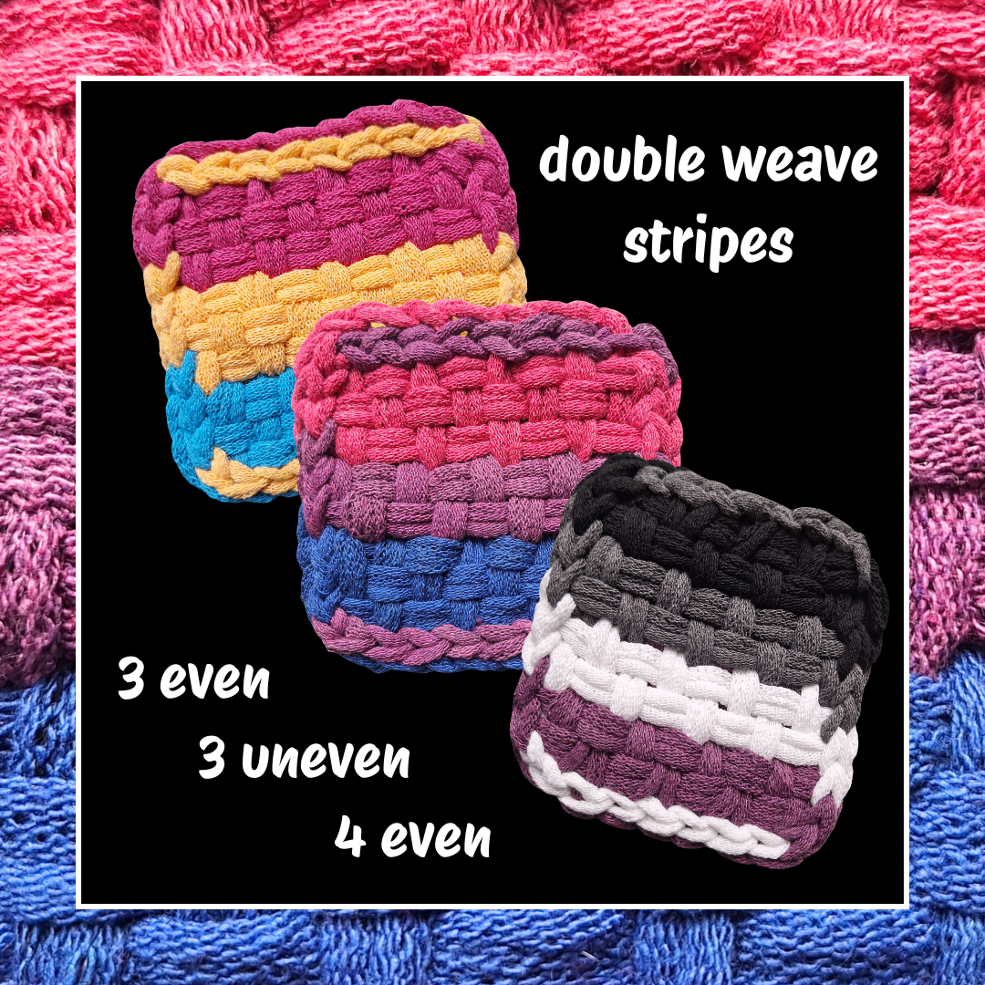 Three double weave striped coasters with pansexual, bisexual, and asexual flag colors