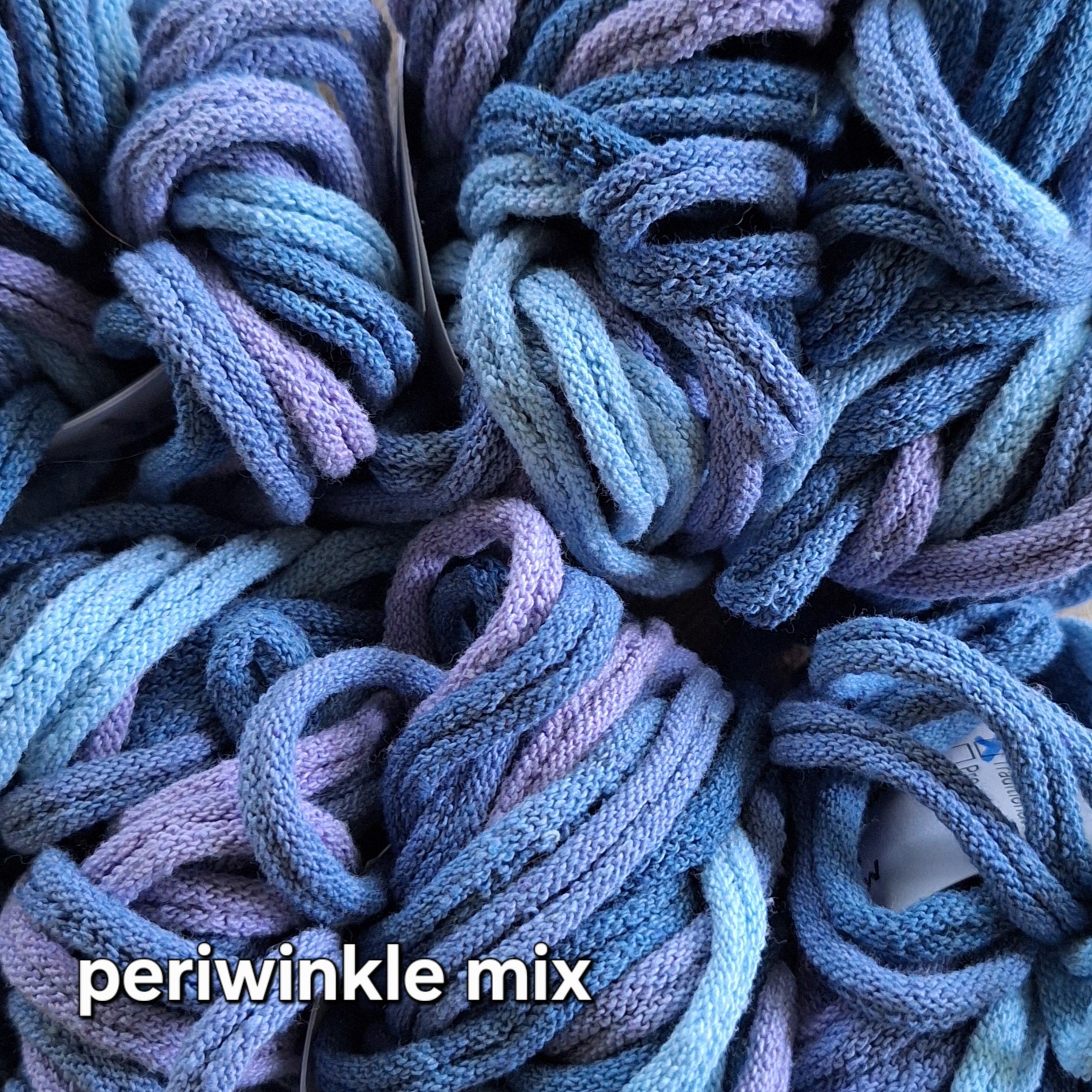 A mix of periwinkle potholder loops hand dyed by MNPlatypus