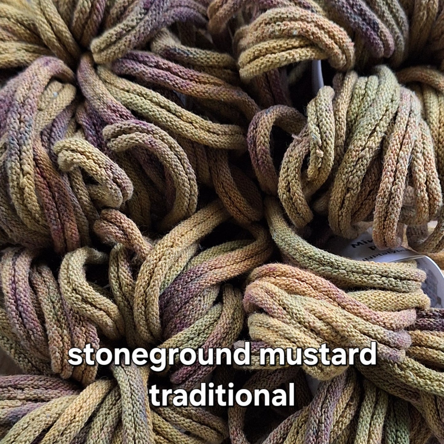 Stoneground Mustard hand dyed potholder loops by MNPlatypus in traditional size