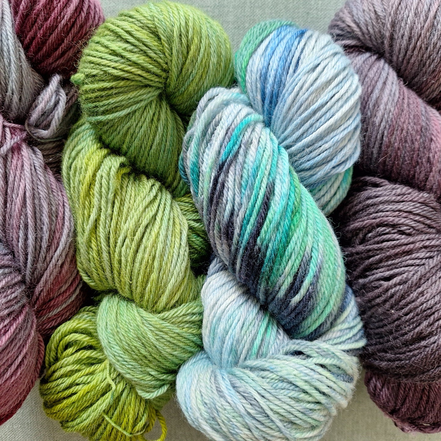 Individual skeins of hand dyed yarn