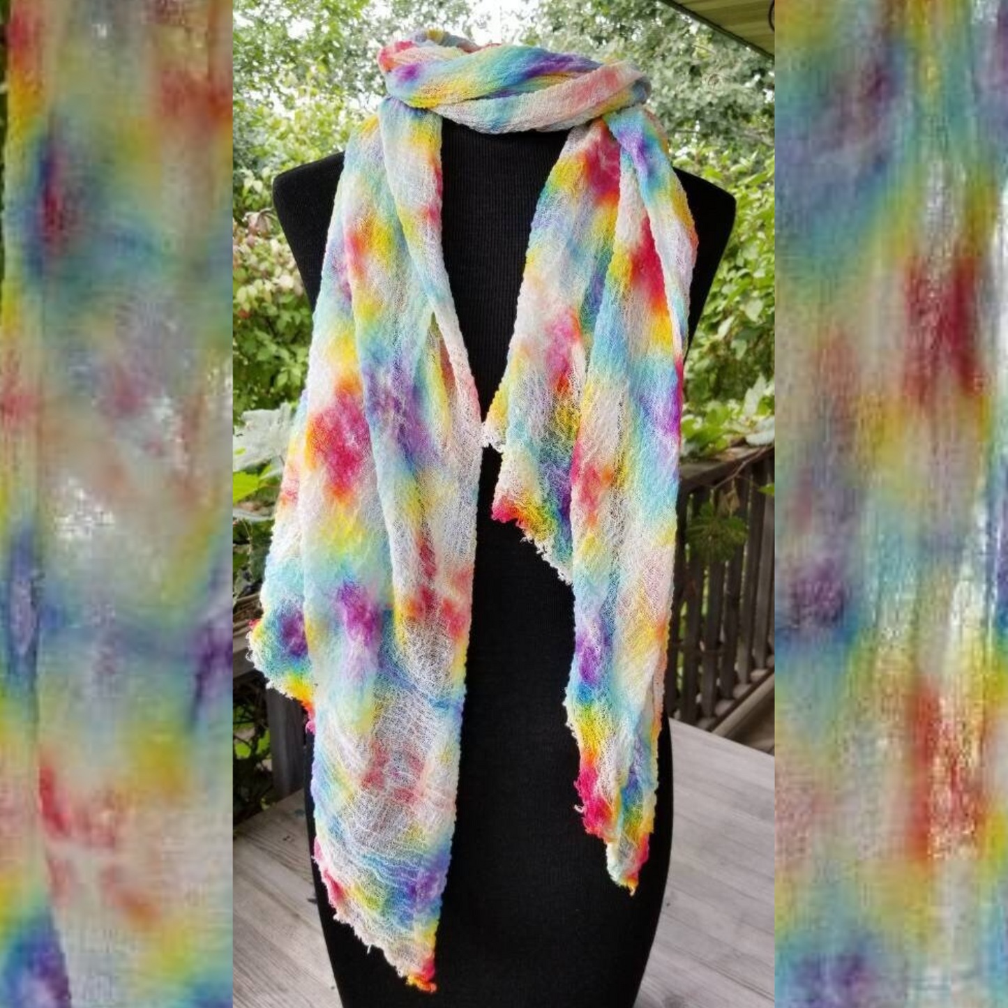 Rainbow Shibori gauze scarf