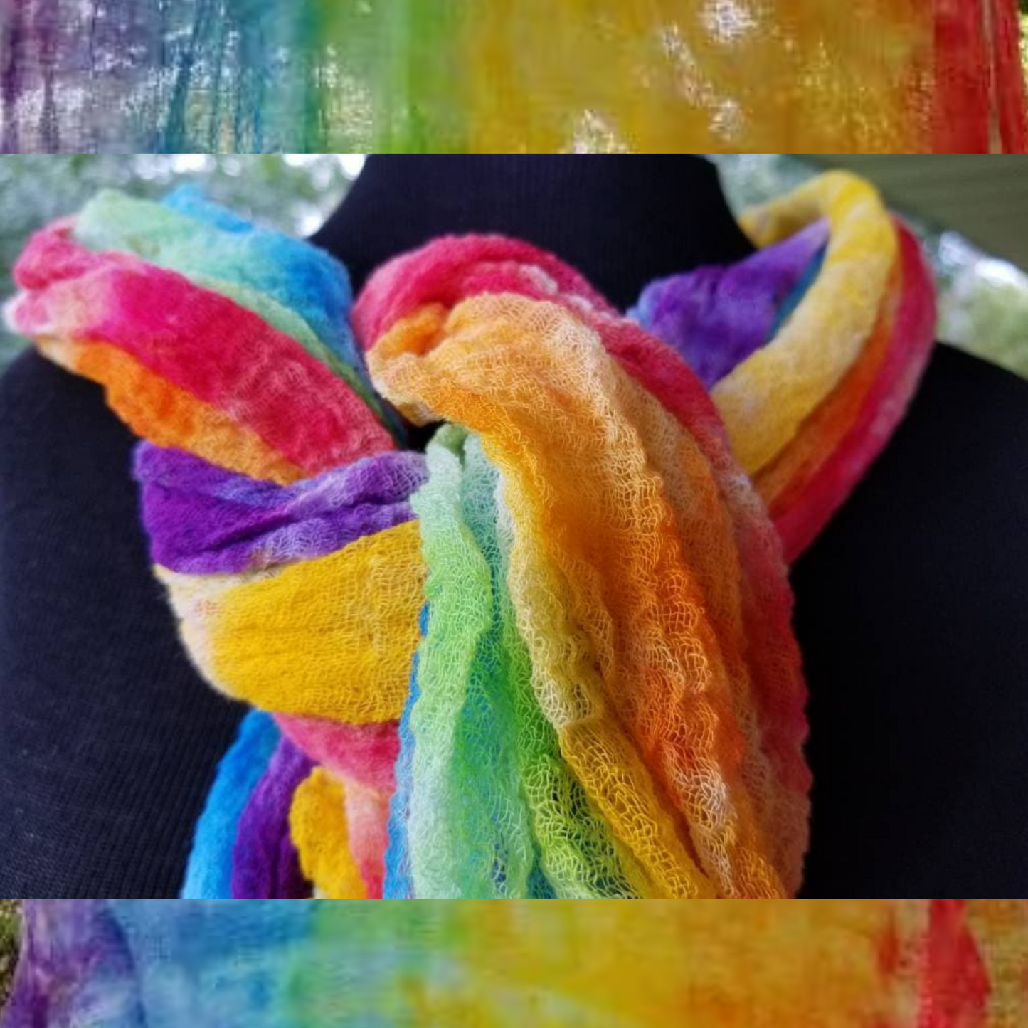 Rainbow stripe gauze scarf