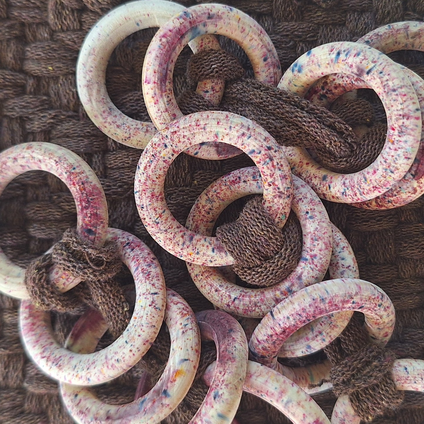 speckled wooden potholder rings