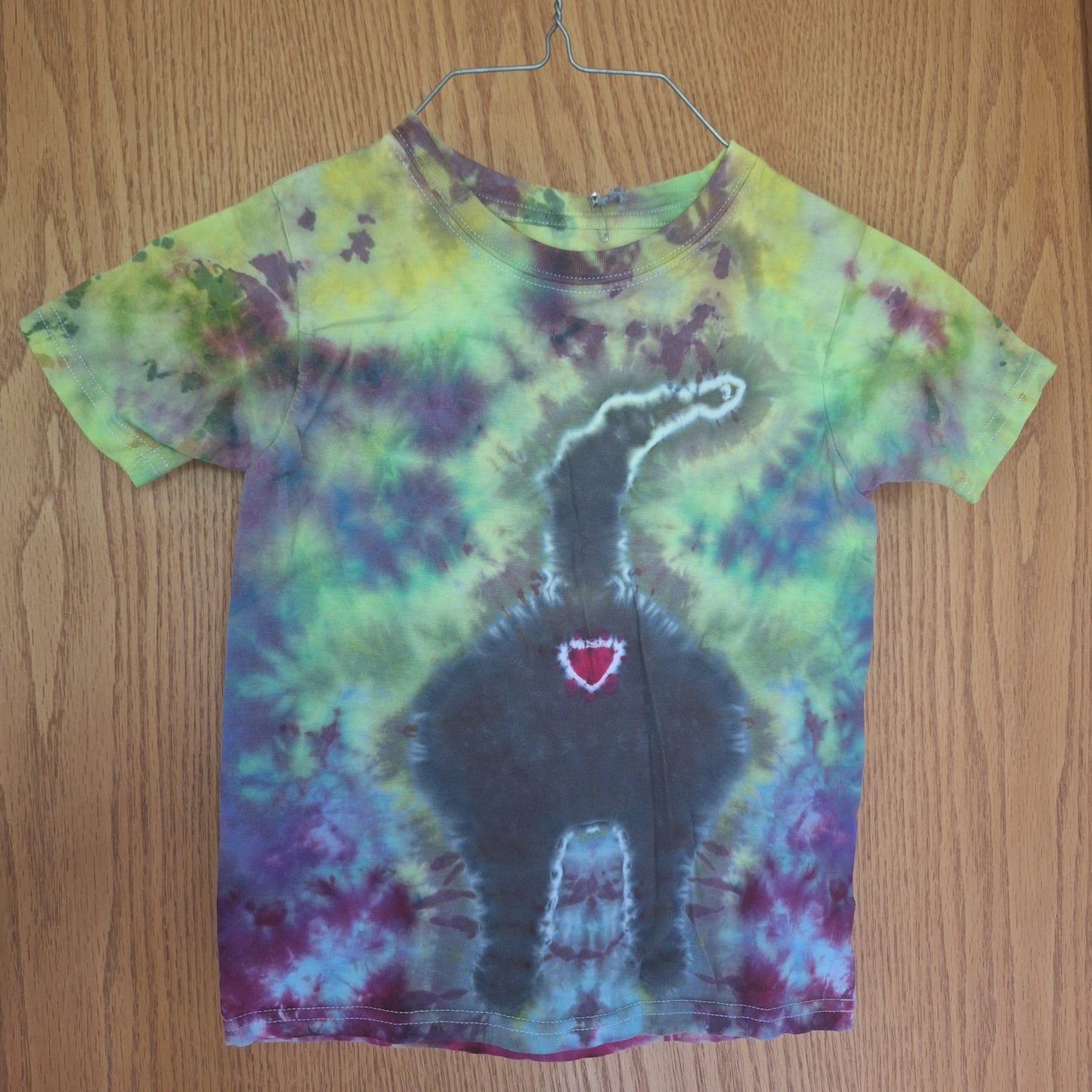 cat butt tie dyed shirt