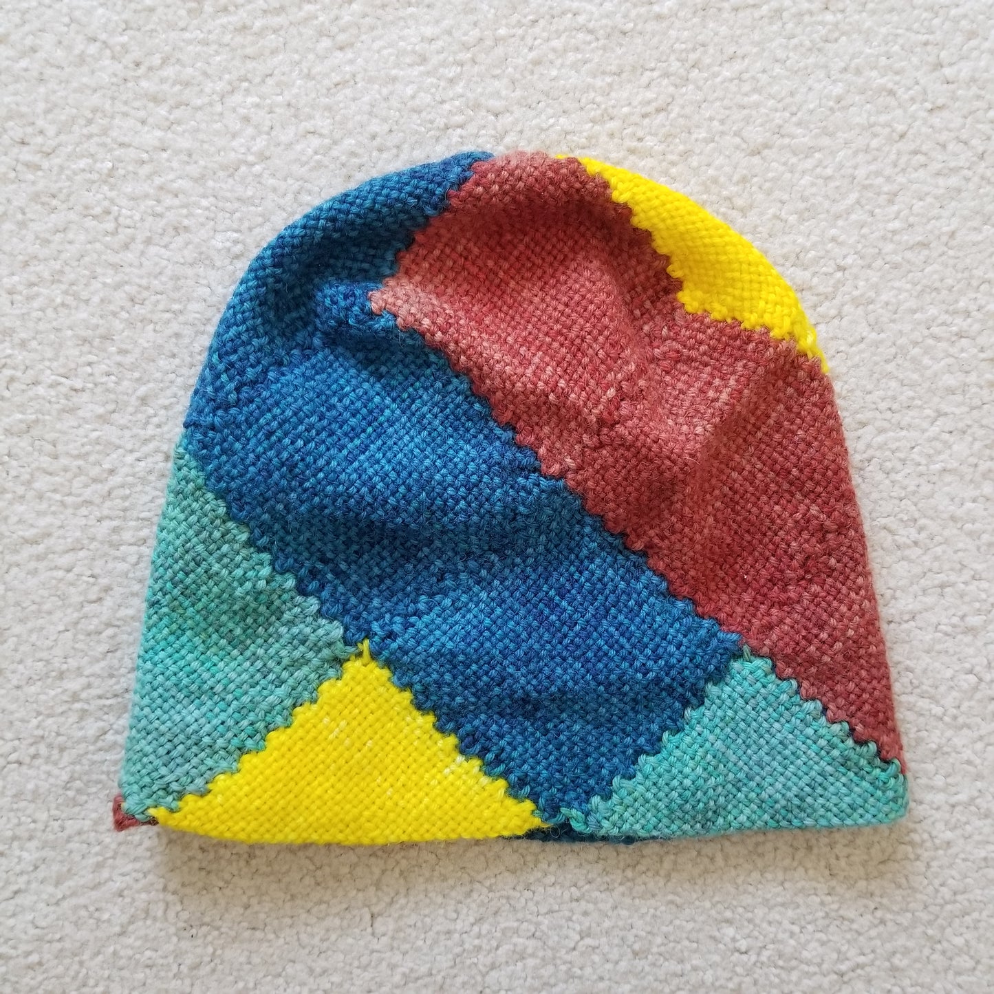 Medium length Zoom Loom hat in multi colors