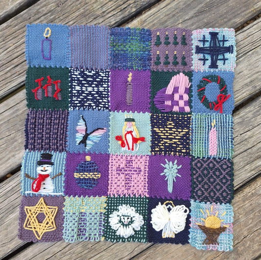 Woven sampler with 25 advent / Christmas themed squares