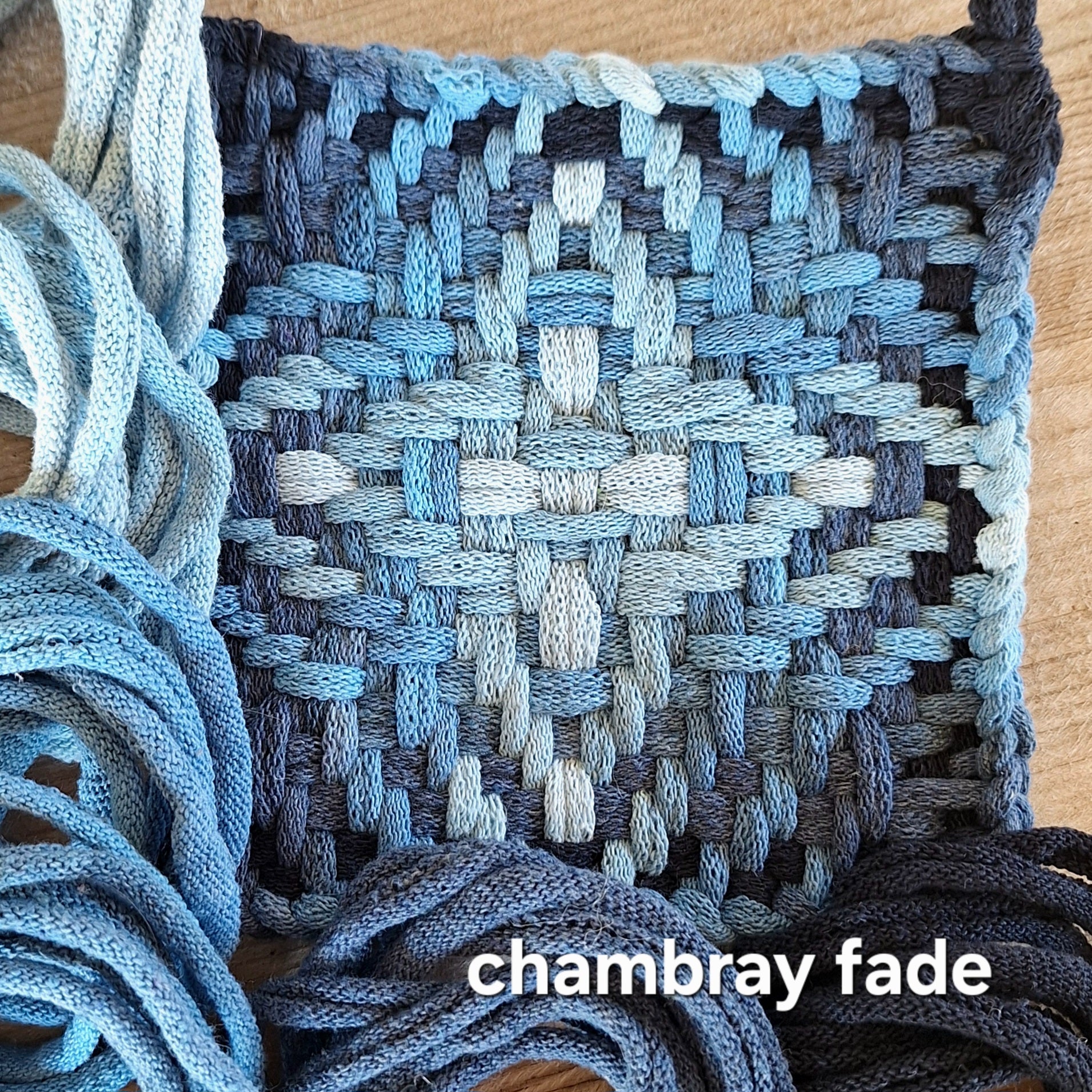 Handwoven potholder in the Chunky Star pattern and the Chambray Fade colorway