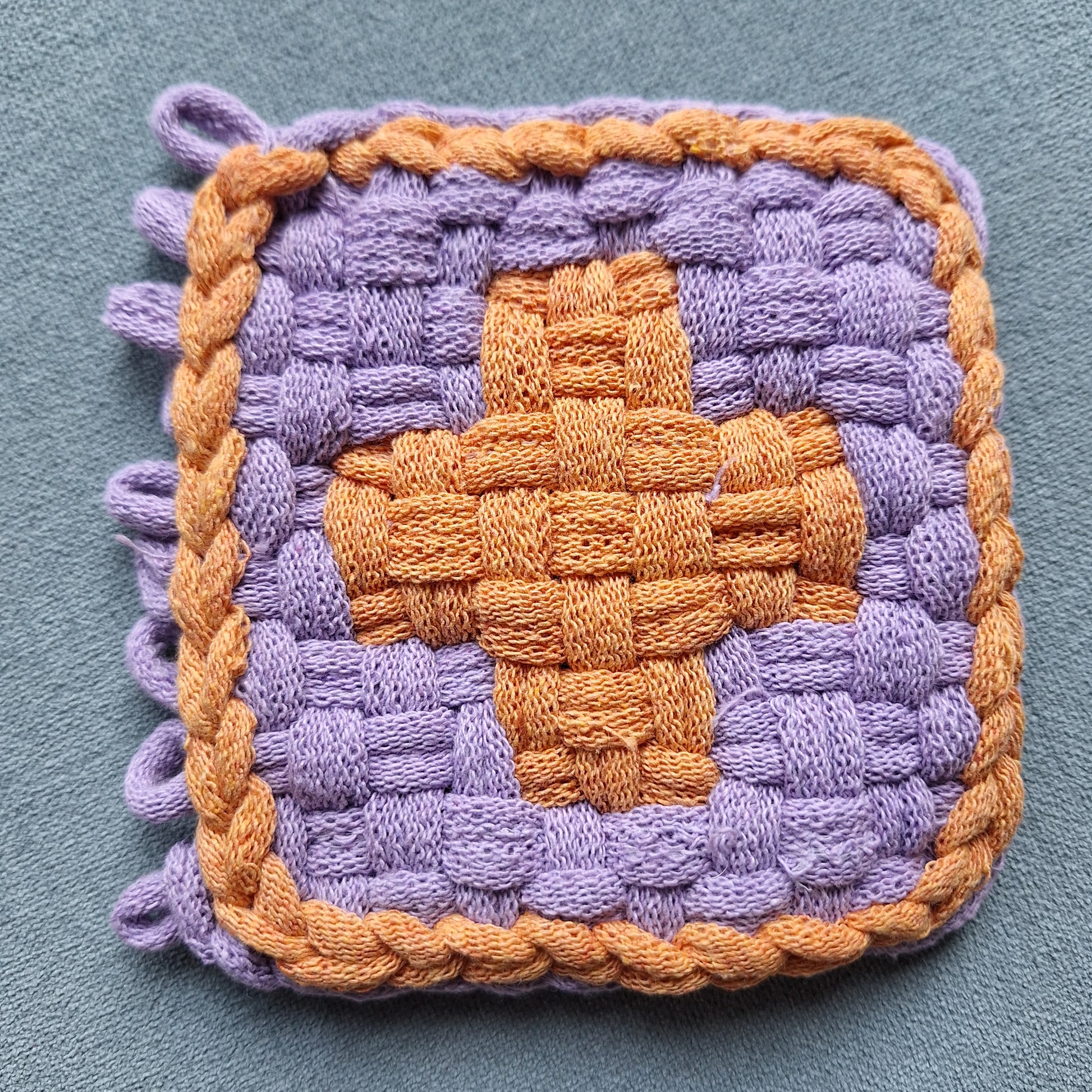 double weave cross or plus potholder ready for binding