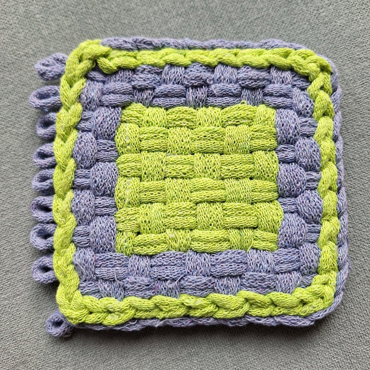 double weave square potholder ready for binding
