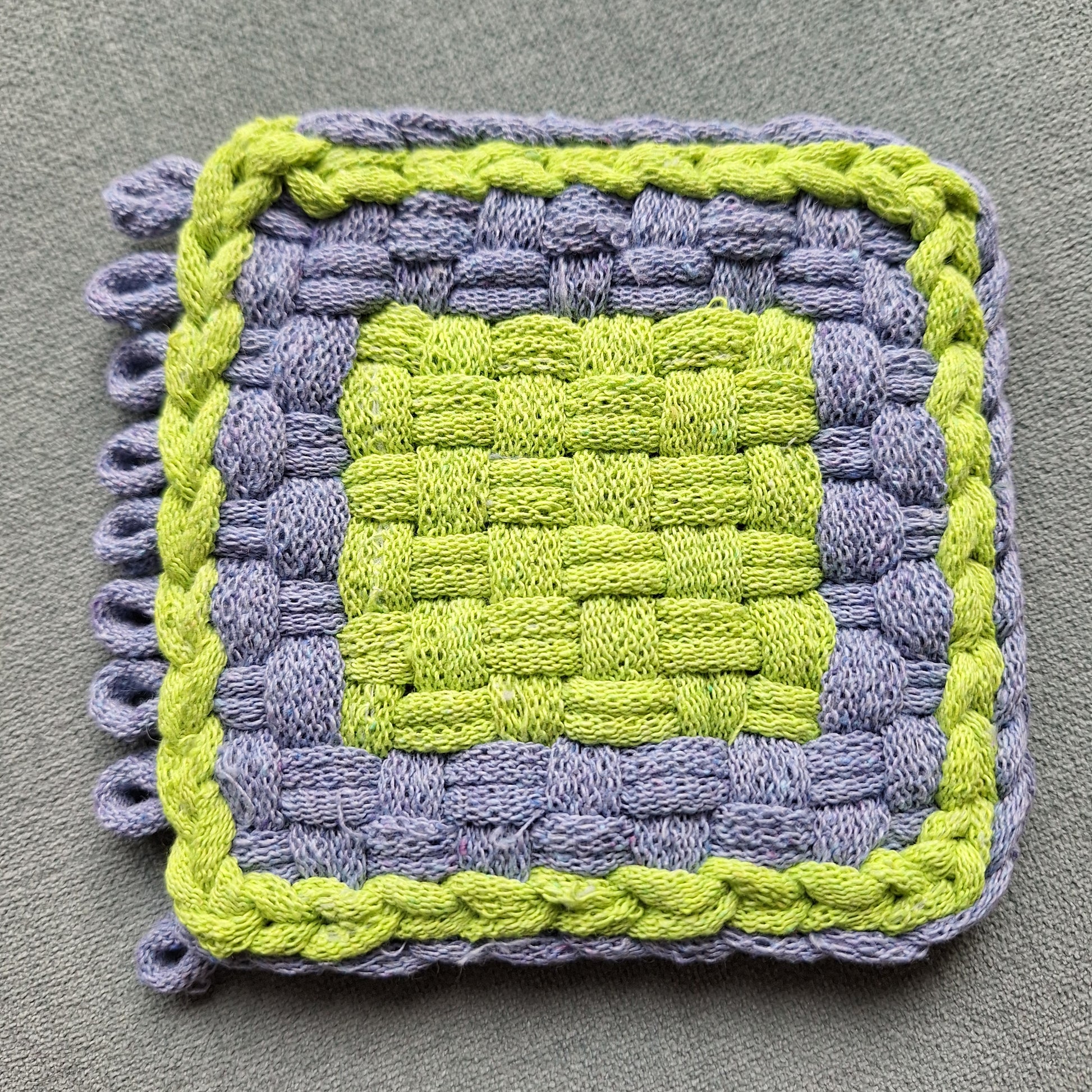 double weave square potholder ready for binding