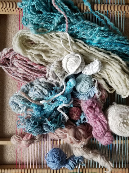 Yarns selected for my Fairy Floss art weaving