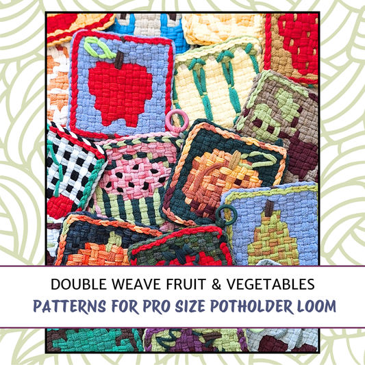 Collection of double weave fruit and vegetables patterns on a textured background