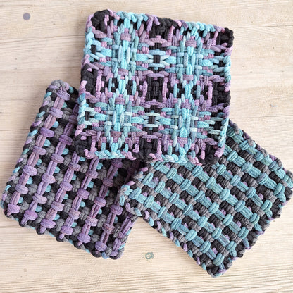 A selection of handwoven potholders by MNPlatypus