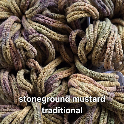 Stoneground Mustard hand dyed potholder loops by MNPlatypus in traditional size