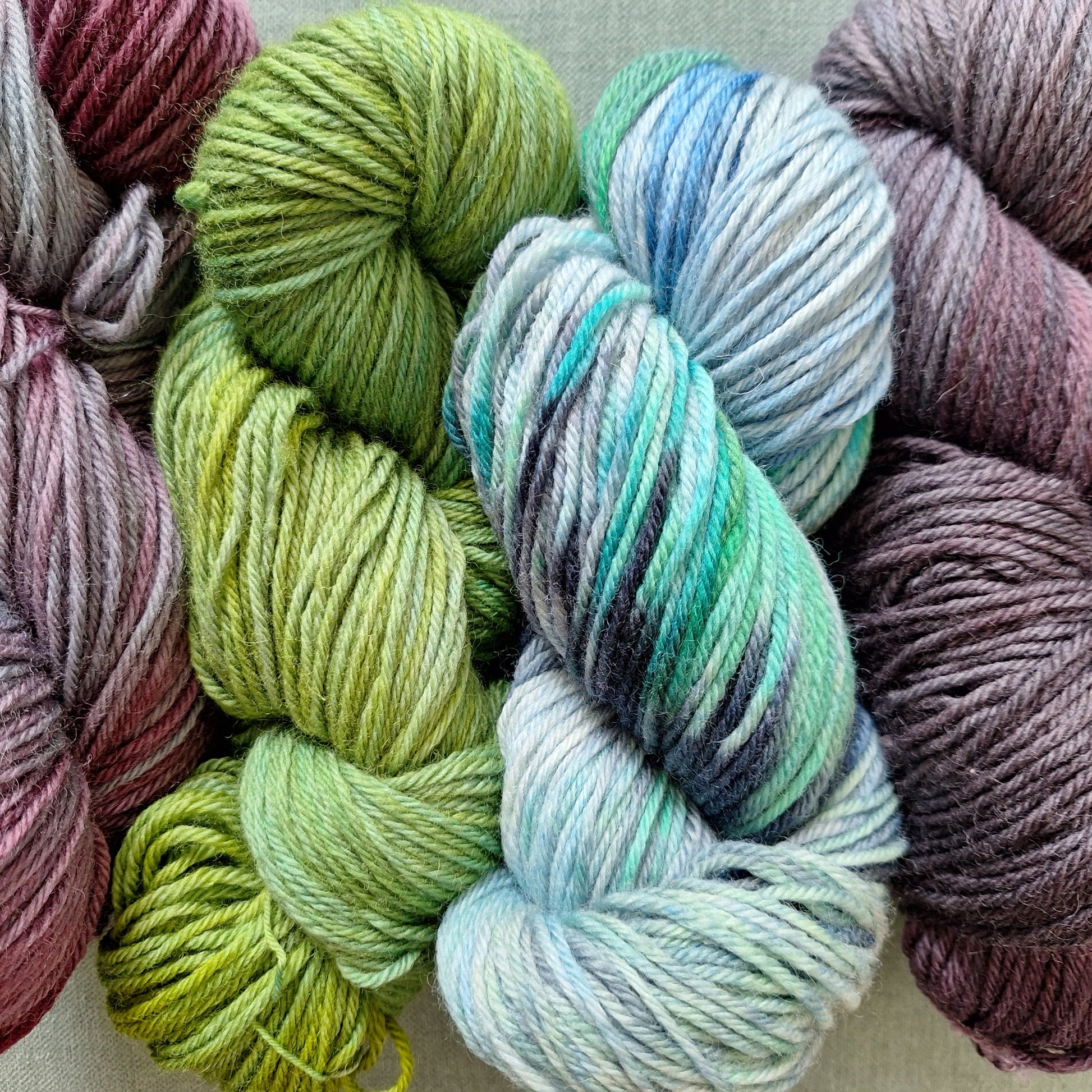 Individual skeins of hand dyed yarn