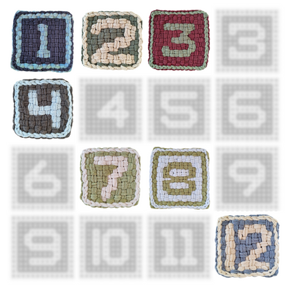 Set of square number patterns against a white background