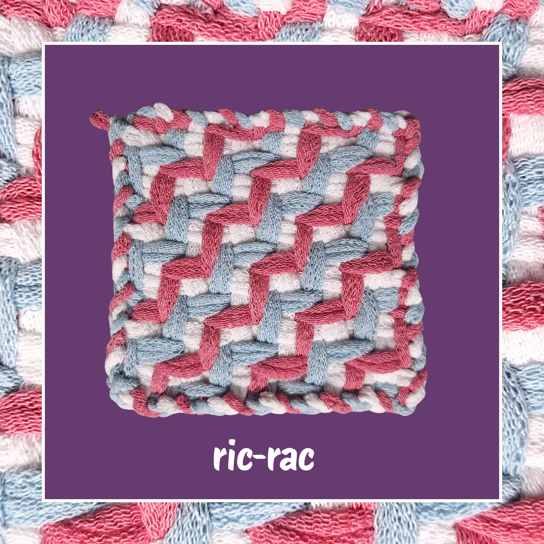 Ric-rac potholder pattern in transgender flag colors