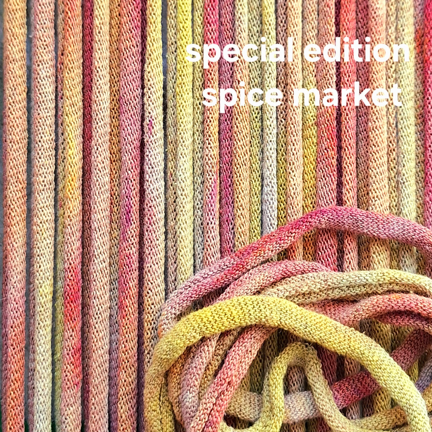 Colorful potholder loops with 'special edition spice market' text overlay