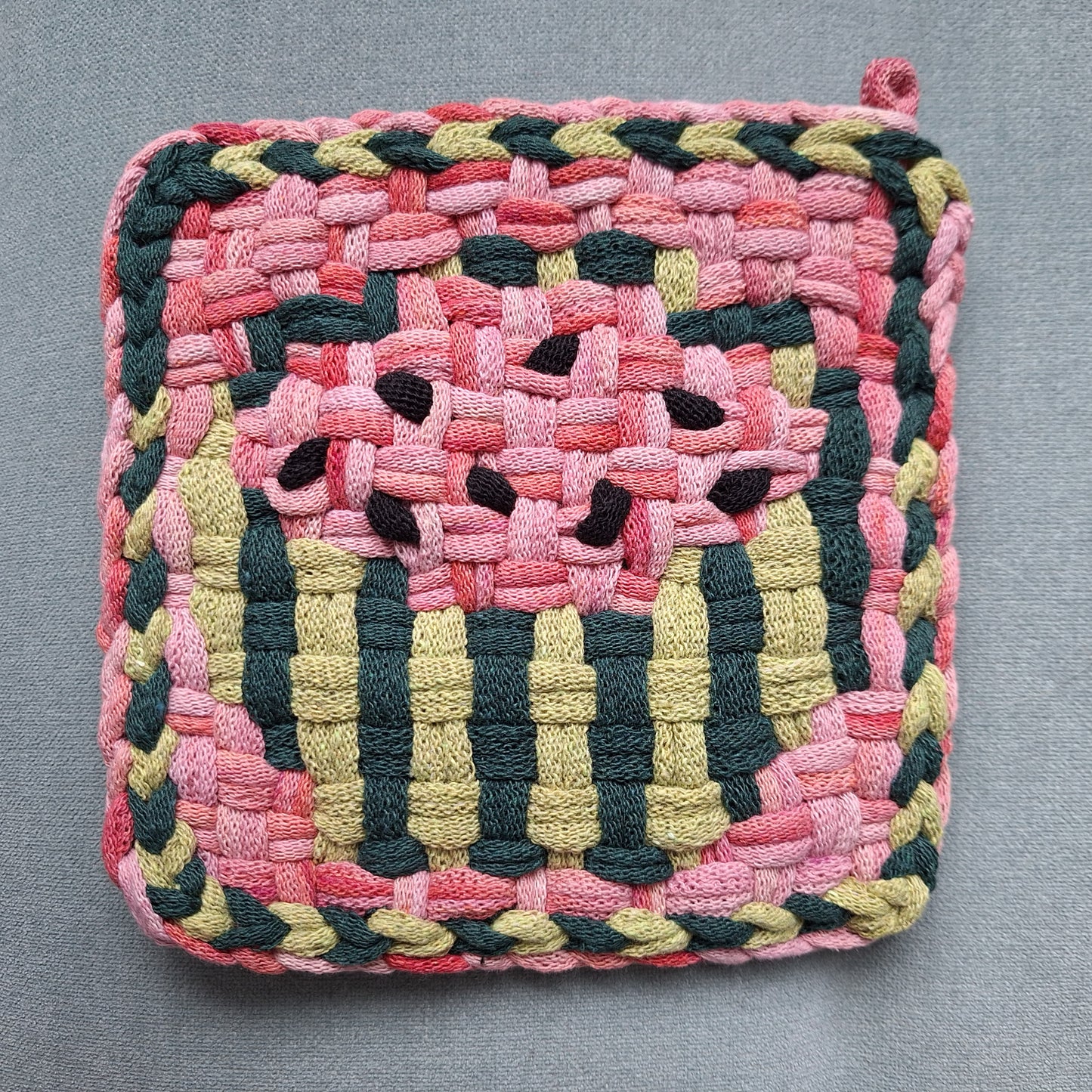 double weave potholder with a watermelon image